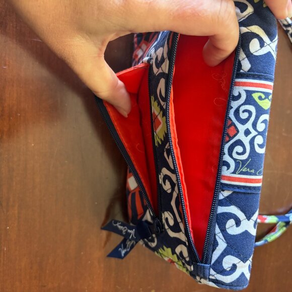 Vera Bradley Sunny Valley Crossbody Wallet Orange Navy Blue Quilted Bag - Picture 6 of 10